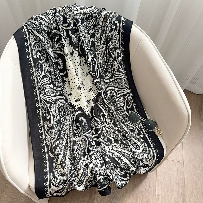 Cotton Linen Paisley Long Scarf