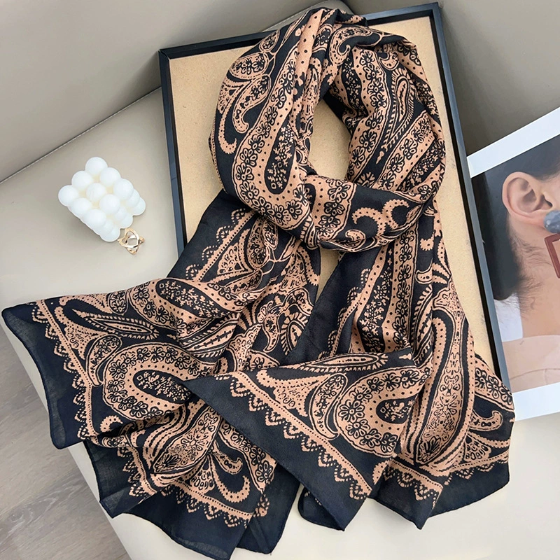 Cotton Linen Paisley Long Scarf view 3