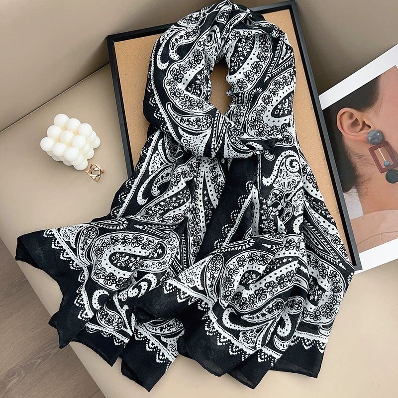 Cotton Linen Paisley Long Scarf view 4