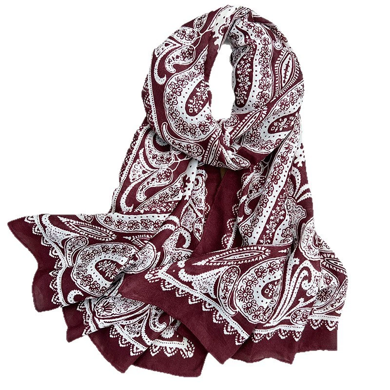 Cotton Linen Paisley Long Scarf view 5