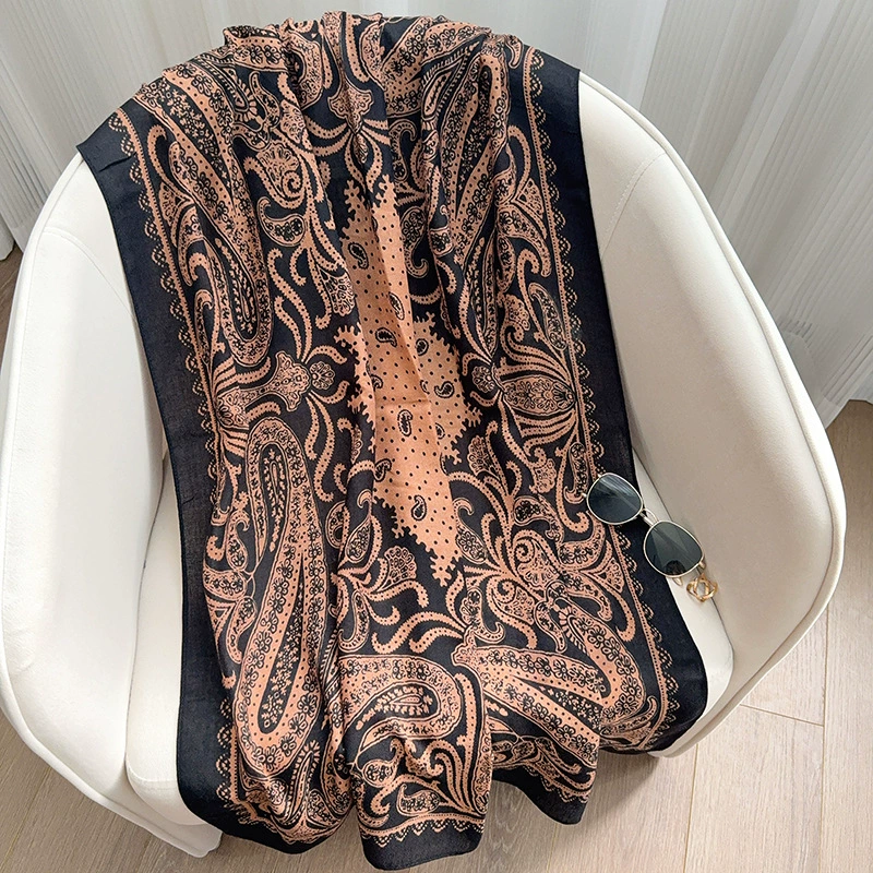 Cotton Linen Paisley Long Scarf view 6