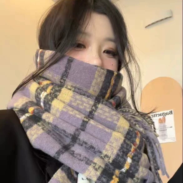 Rose Pink Plaid Winter Scarf view 2
