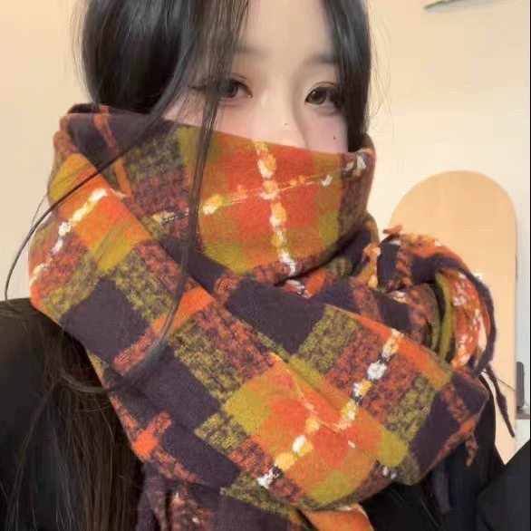 Rose Pink Plaid Winter Scarf view 3