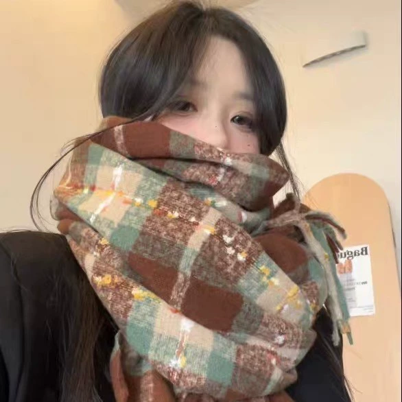 Rose Pink Plaid Winter Scarf view 4