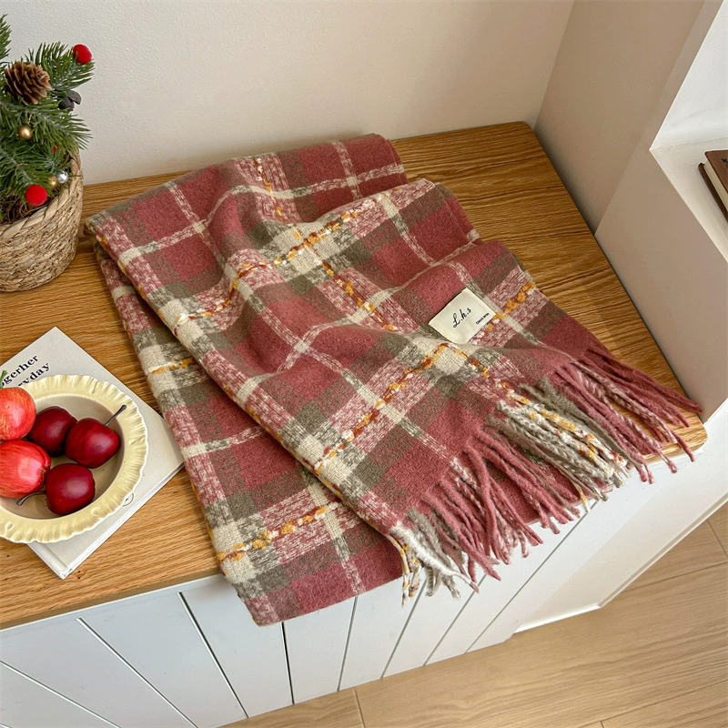 Rose Pink Plaid Winter Scarf view 6