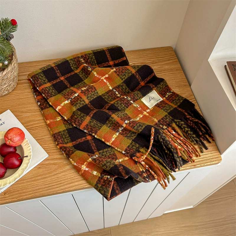 Rose Pink Plaid Winter Scarf view 7