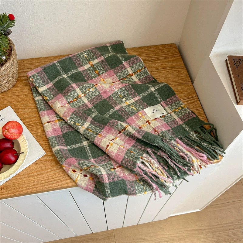Rose Pink Plaid Winter Scarf view 8