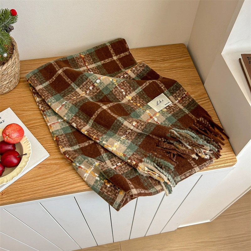 Rose Pink Plaid Winter Scarf view 10