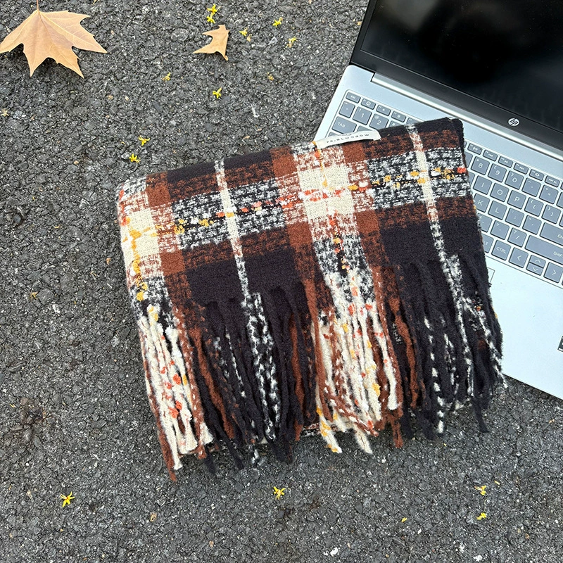 Rose Pink Plaid Winter Scarf view 11