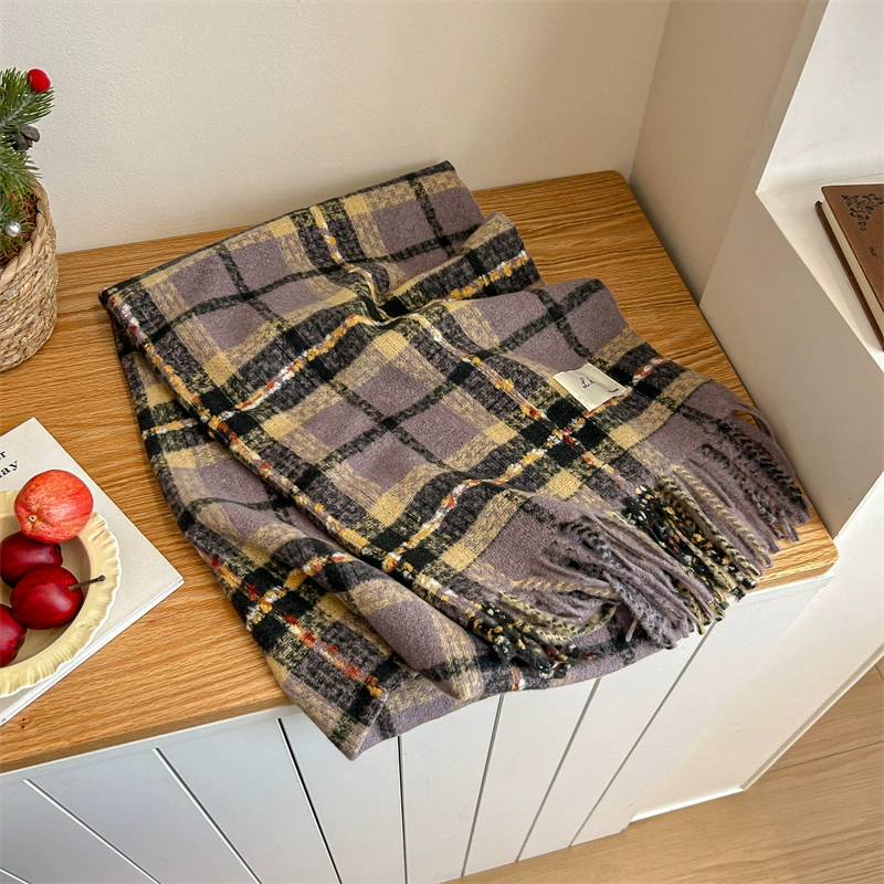 Rose Pink Plaid Winter Scarf view 12
