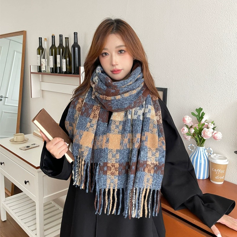 Blue Plaid Winter Scarf