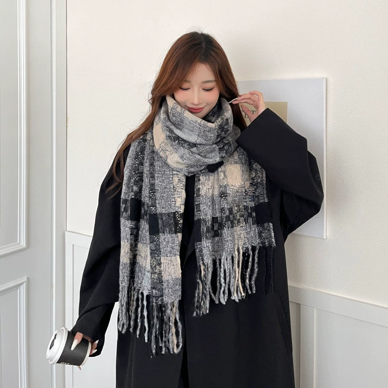 Blue Plaid Winter Scarf view 3