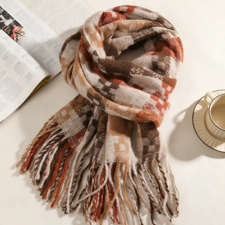 Blue Plaid Winter Scarf view 4