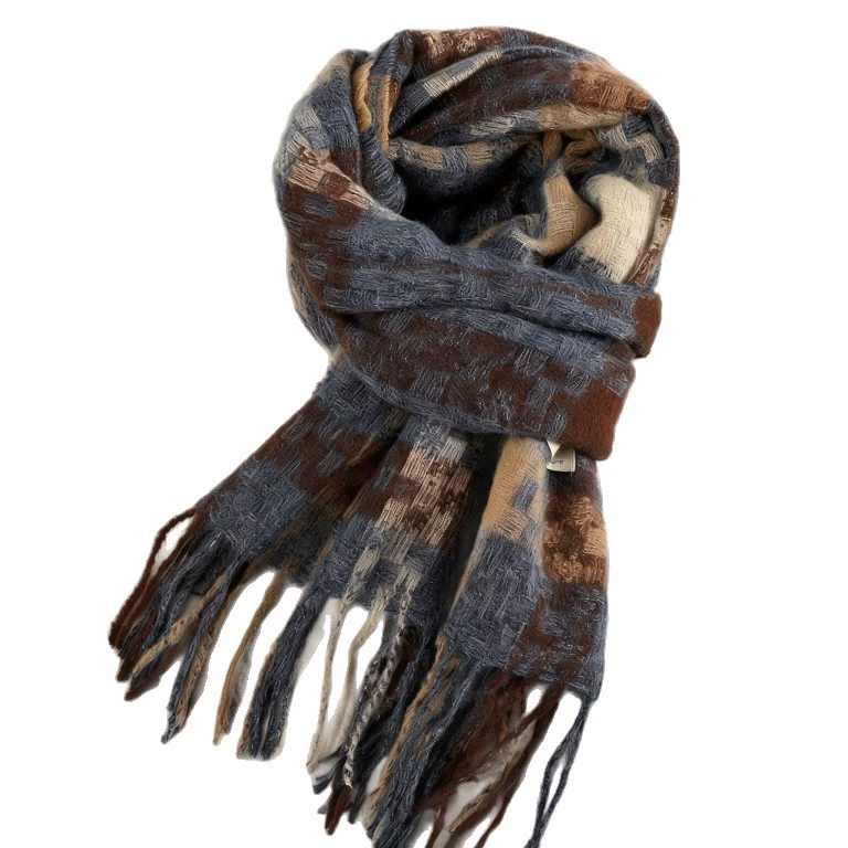 Blue Plaid Winter Scarf view 5