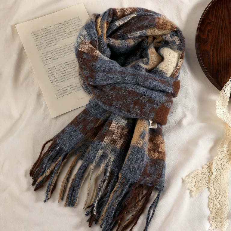 Blue Plaid Winter Scarf view 6