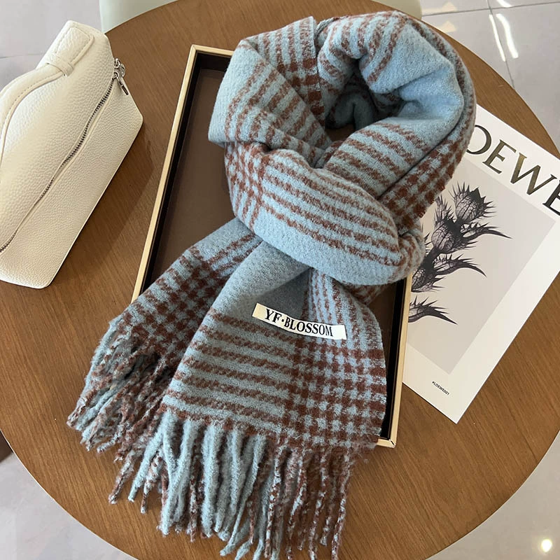Blue Plaid Winter Scarf view 2