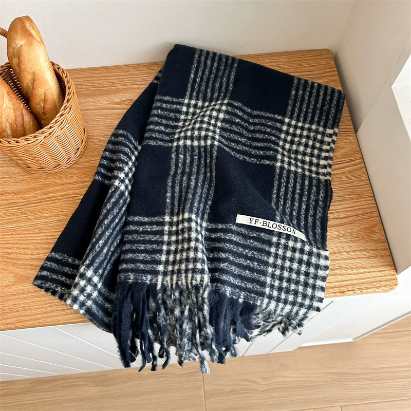 Blue Plaid Winter Scarf view 7