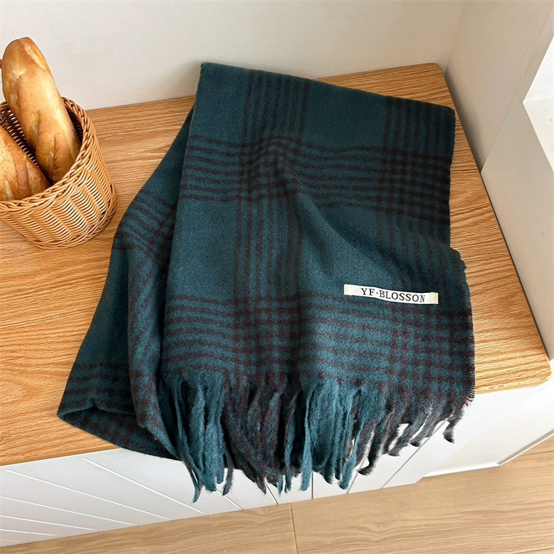 Blue Plaid Winter Scarf view 10