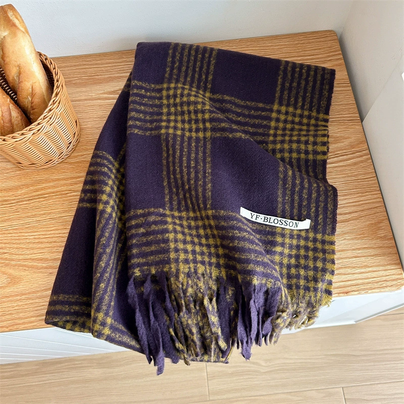 Blue Plaid Winter Scarf view 12