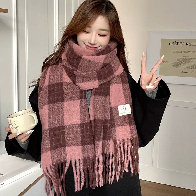Pink Plaid Winter Scarf