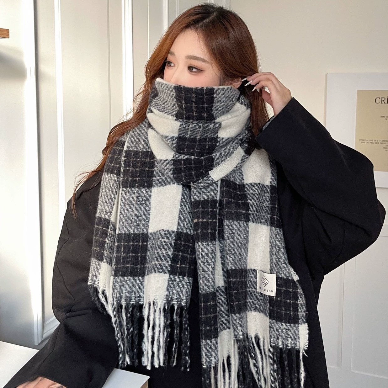 Pink Plaid Winter Scarf view 2