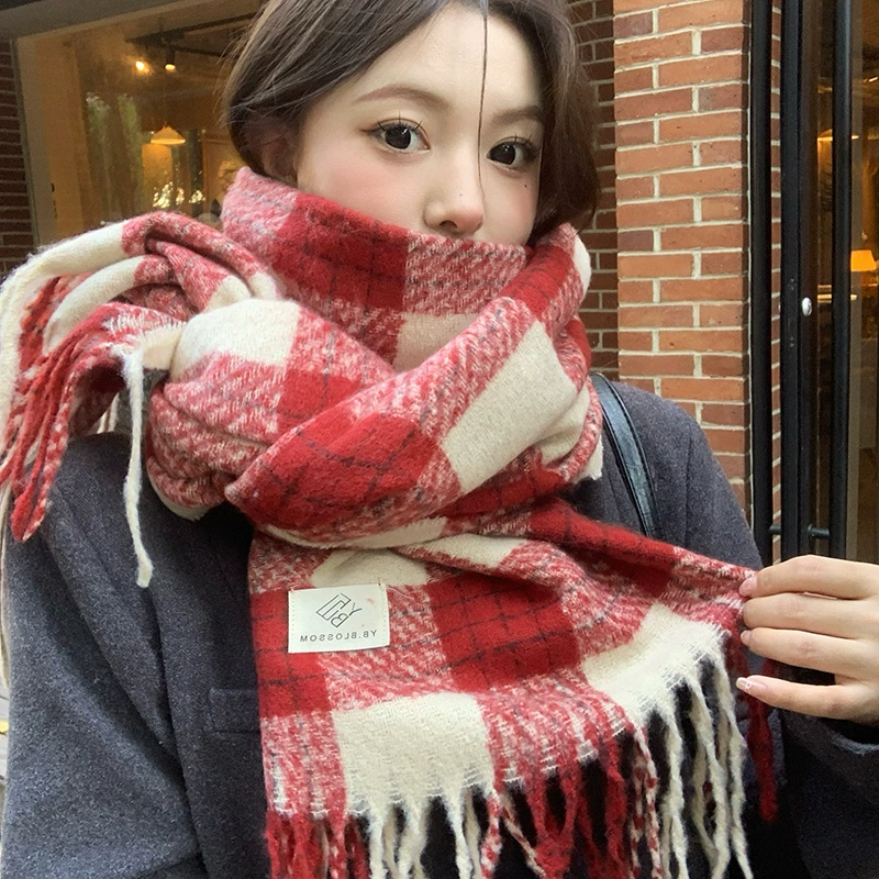Pink Plaid Winter Scarf view 3