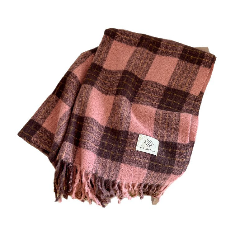 Pink Plaid Winter Scarf view 5