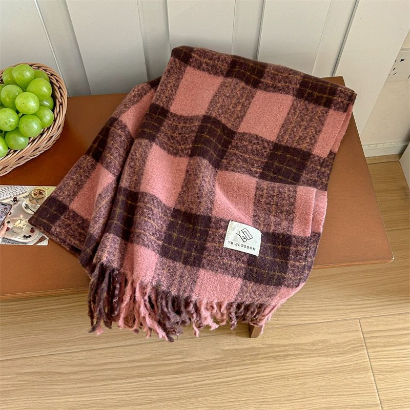 Pink Plaid Winter Scarf view 6