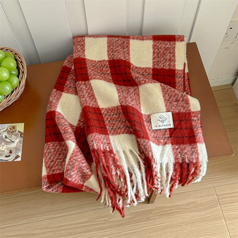 Pink Plaid Winter Scarf view 8