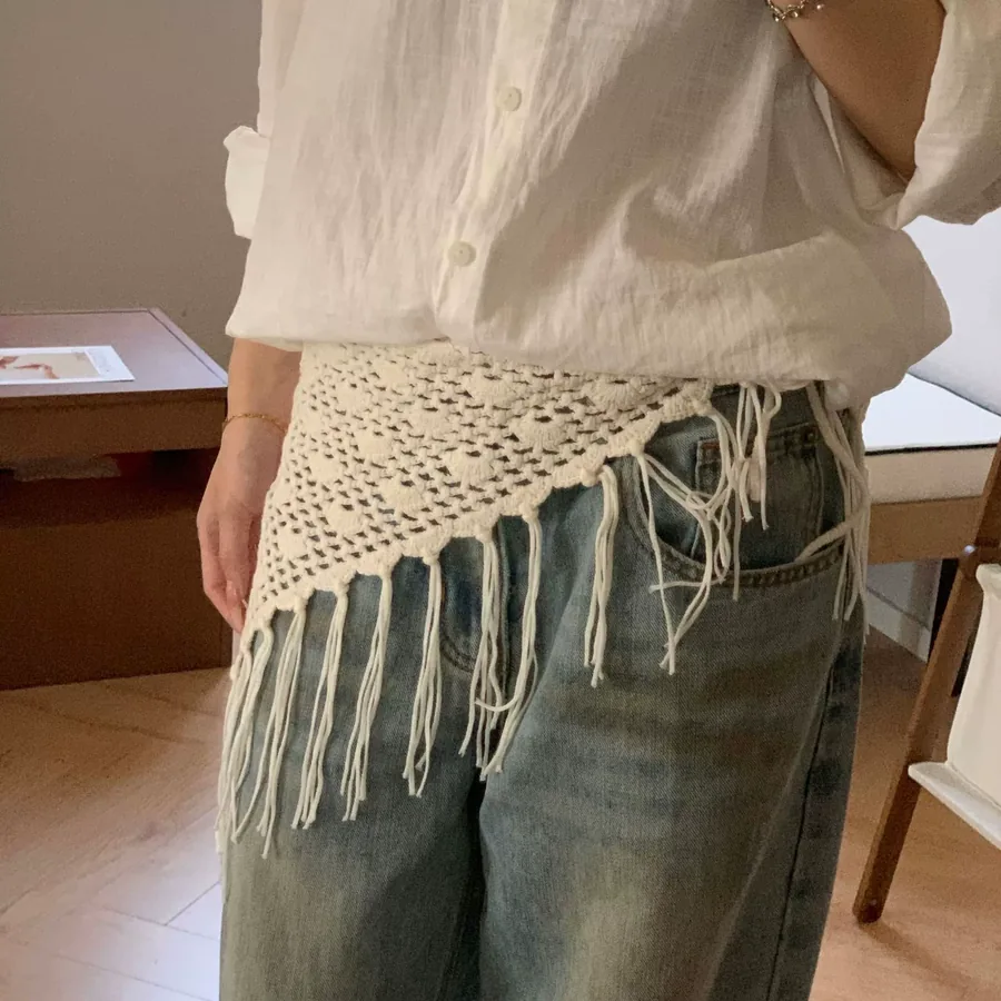Knit Fringed Triangle Scarf