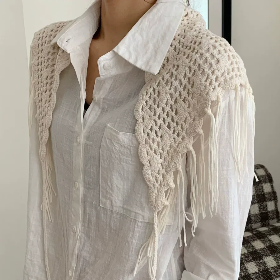 Knit Fringed Triangle Scarf view 3