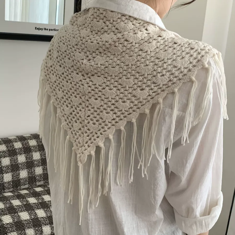 Knit Fringed Triangle Scarf view 4