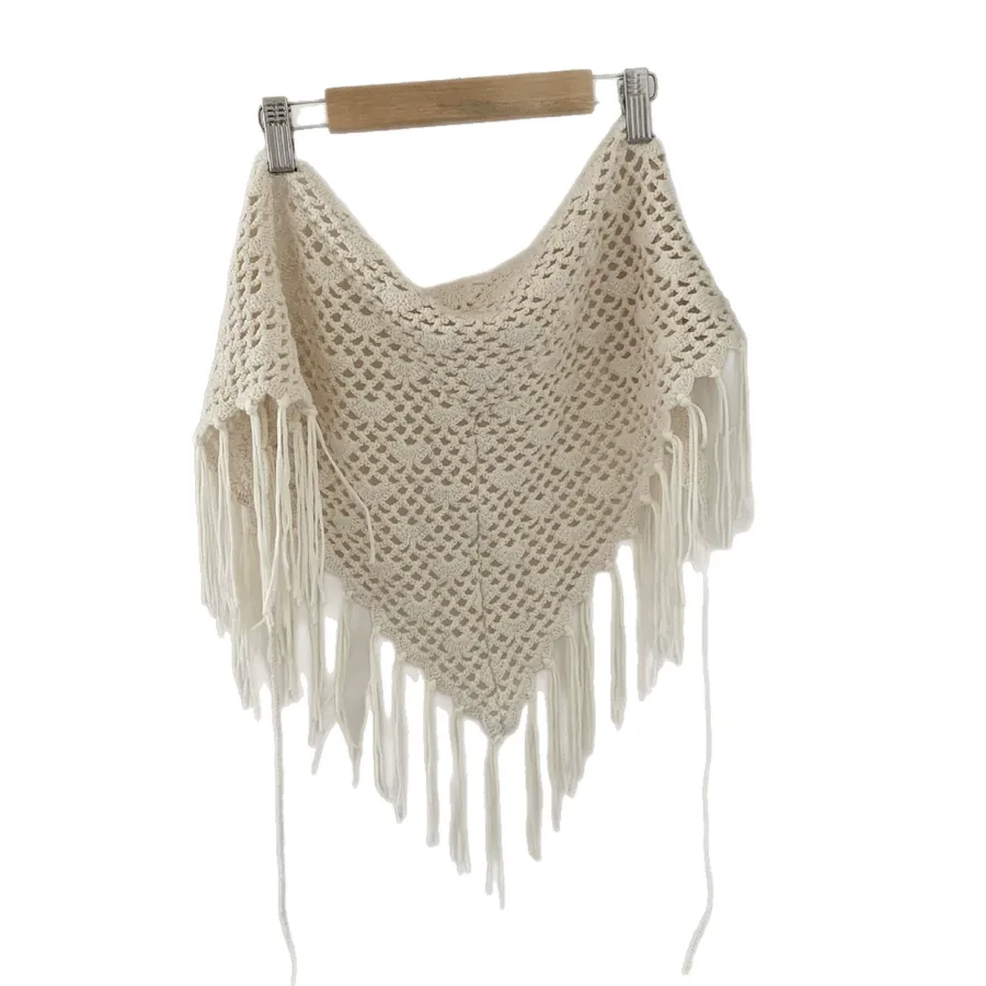 Knit Fringed Triangle Scarf view 5