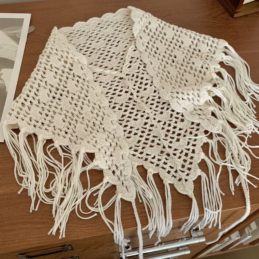 Knit Fringed Triangle Scarf view 6