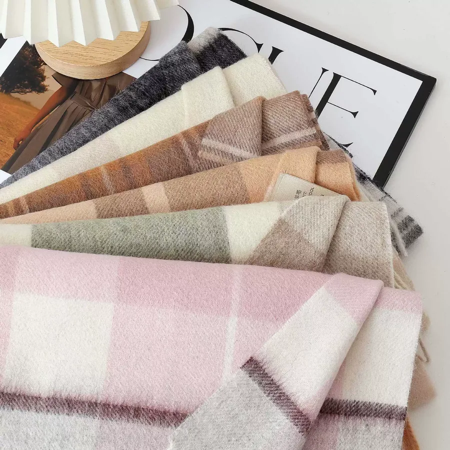 Wool Plaid Fringe Scarf view 3