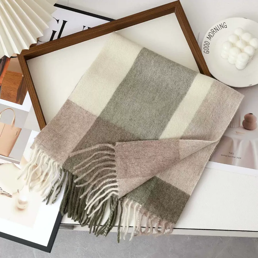 Wool Plaid Fringe Scarf view 7