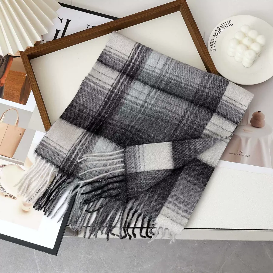 Wool Plaid Fringe Scarf view 9