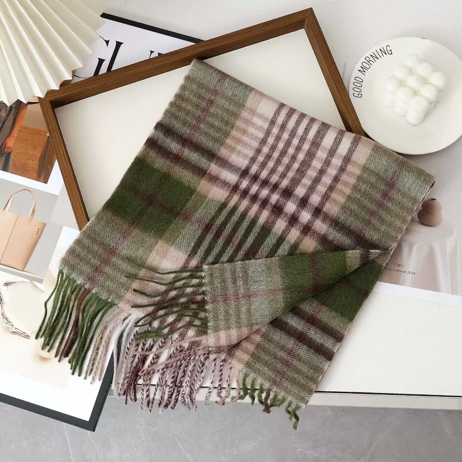 Wool Plaid Fringe Scarf view 11