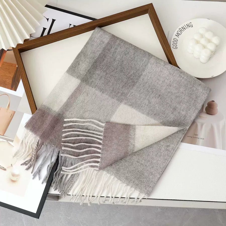 Wool Plaid Fringe Scarf view 12