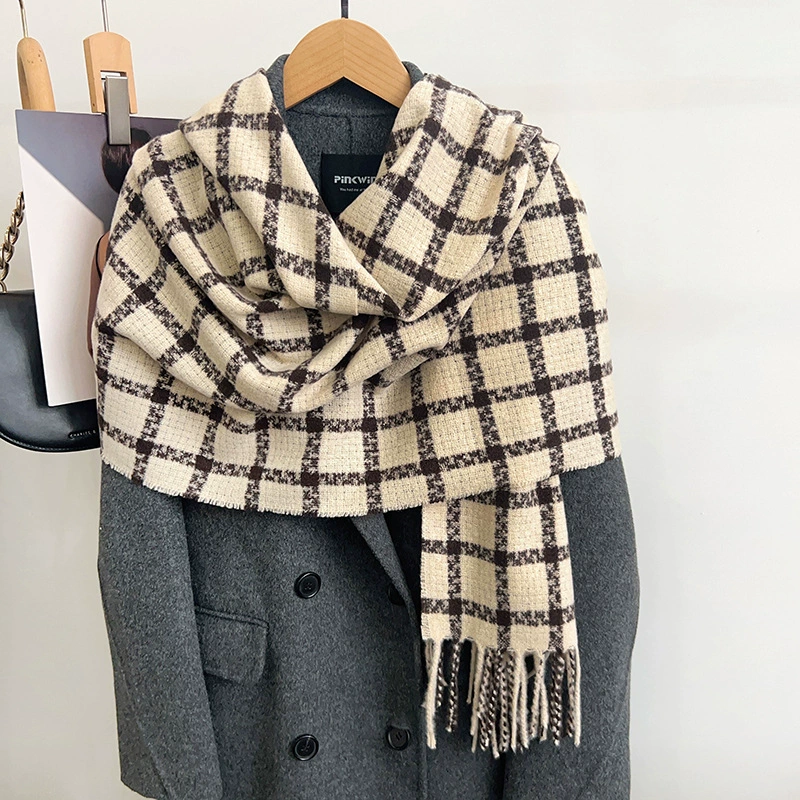 Wool Blend Plaid Fringe Scarf