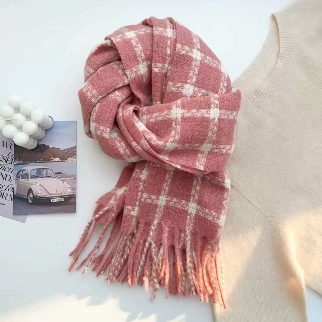 Wool Blend Plaid Fringe Scarf view 6
