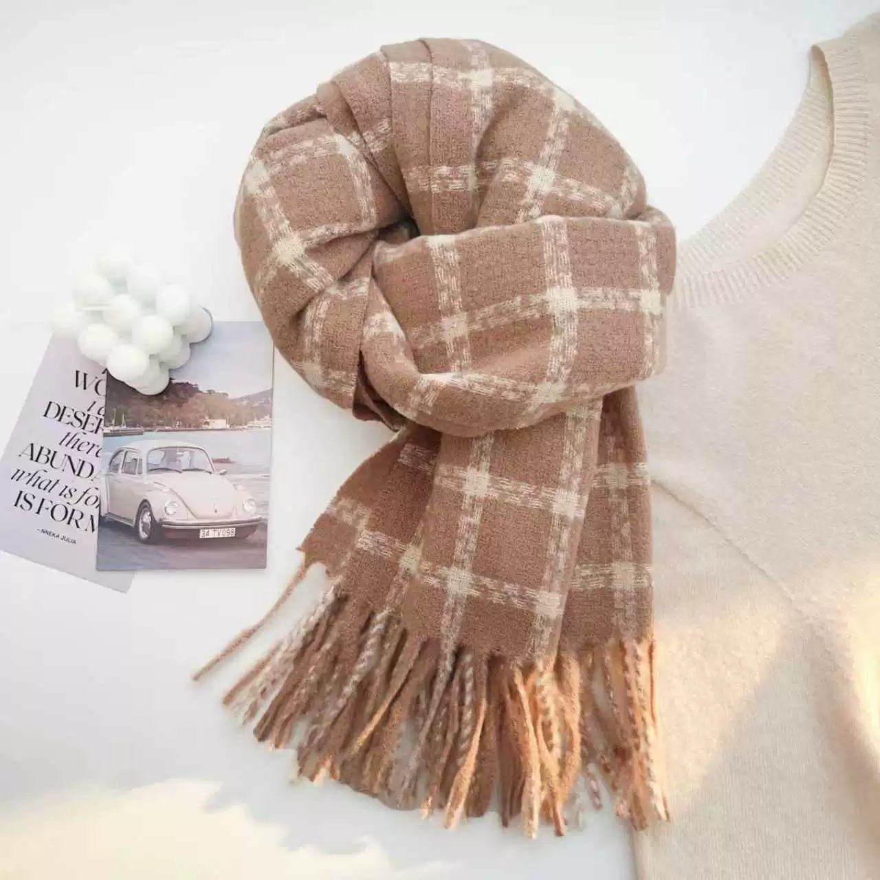Wool Blend Plaid Fringe Scarf view 9