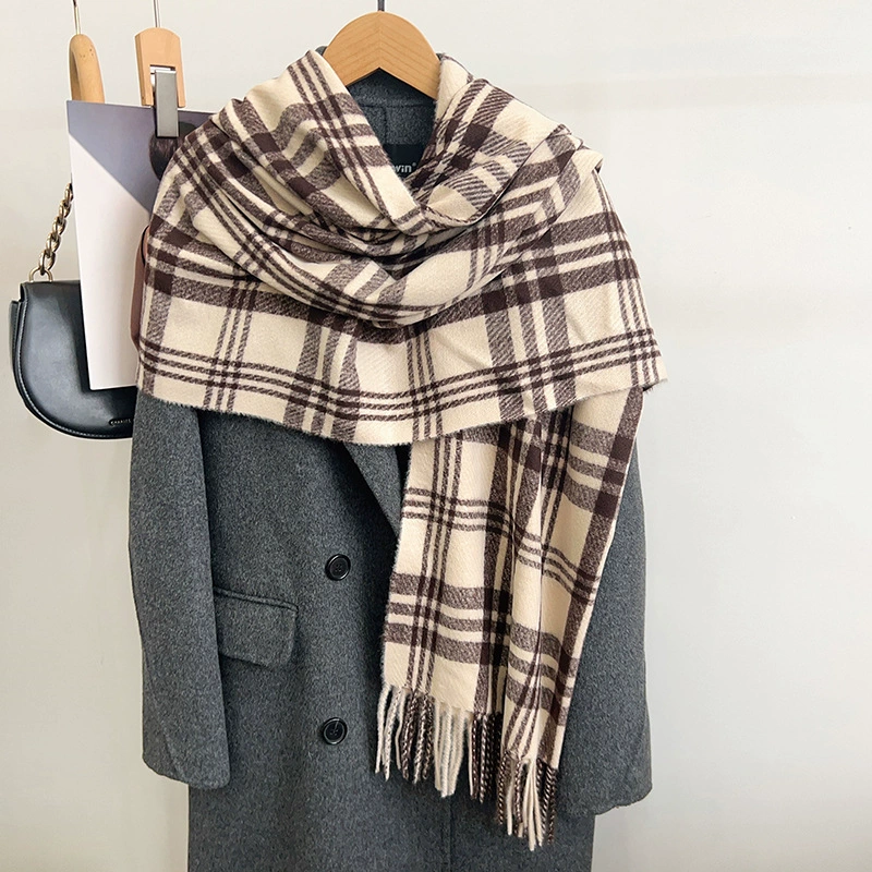 Faux Cashmere Plaid Fringe Scarf