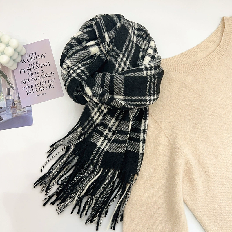 Faux Cashmere Plaid Fringe Scarf view 6