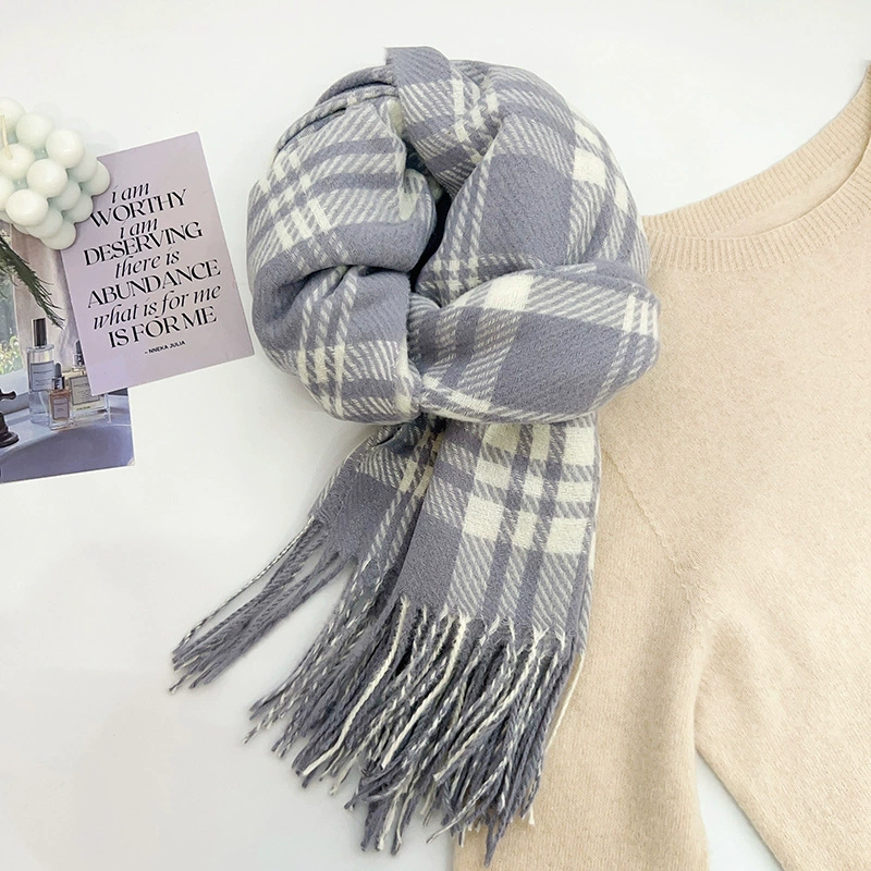 Faux Cashmere Plaid Fringe Scarf view 7