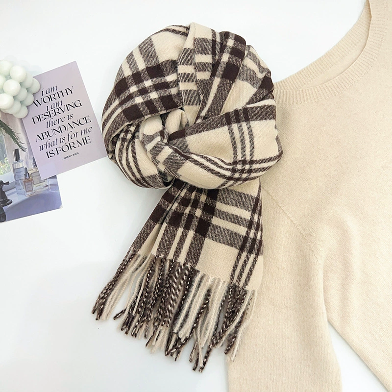 Faux Cashmere Plaid Fringe Scarf view 9