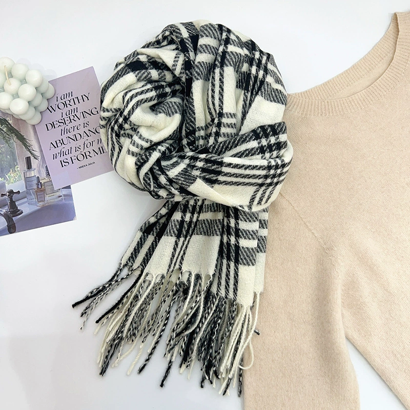 Faux Cashmere Plaid Fringe Scarf view 11