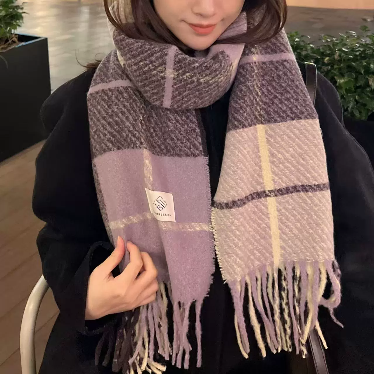 Purple Plaid Winter Scarf view 3