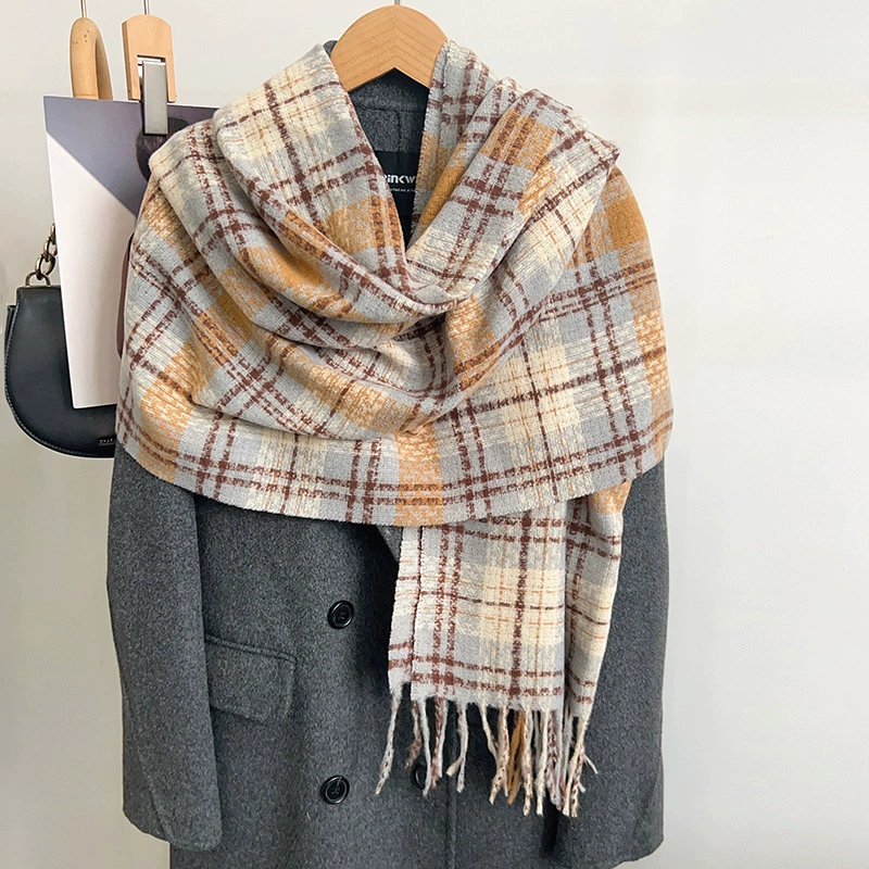 Korean Style Plaid Fringe Scarf