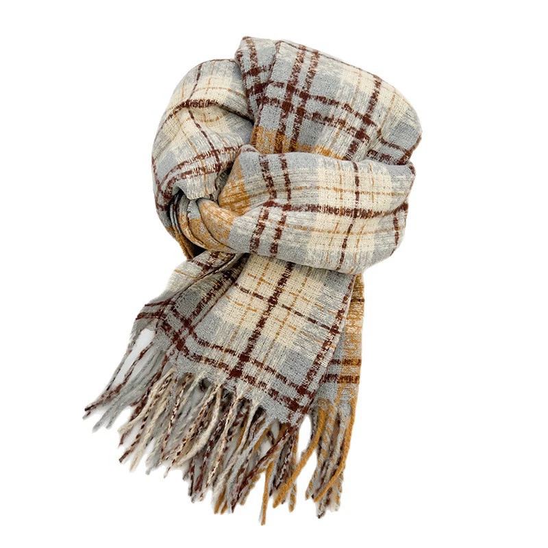 Korean Style Plaid Fringe Scarf view 5